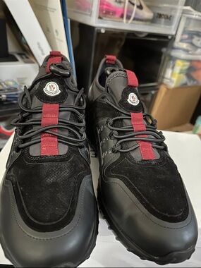 Moncler Black Sneakers with Red Webbing